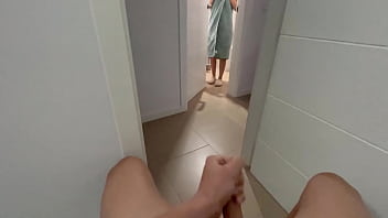 I stumble upon my stepsister in the bathroom and she pleases me with a handjob, then proceeds to give me a blowjob until I reach climax